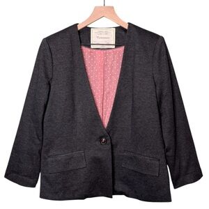 Anthropologie Cartonnier One Button Blazer‎ Jacket Polka Dot Grey Pink Medium